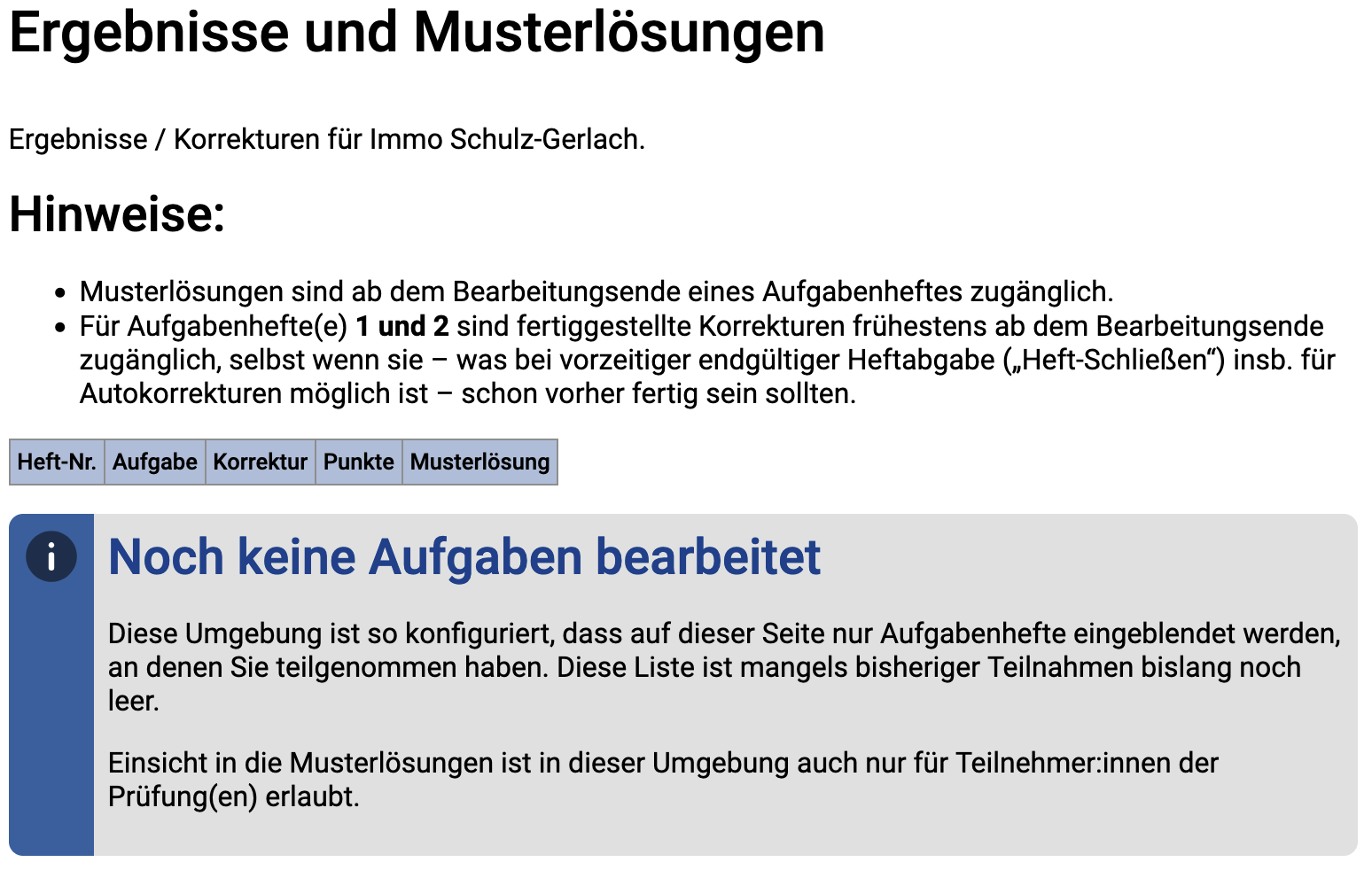 Ergebnisübersicht vor beiden Klausurterminen