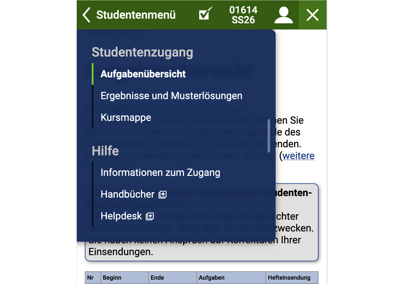 Schnellnavigation in der Popover-Darstellung, z.B. auf Smartphones