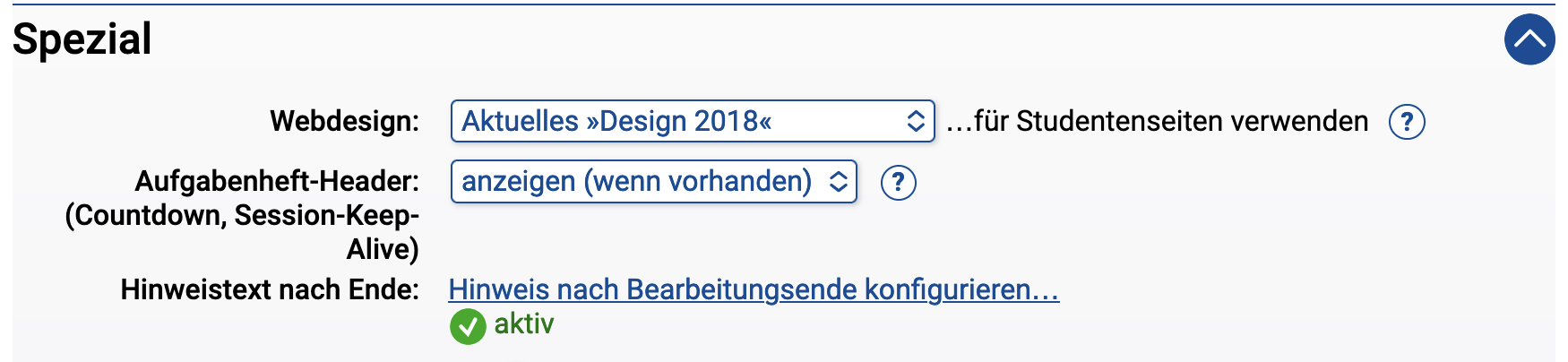 Kursparameter »Spezial«