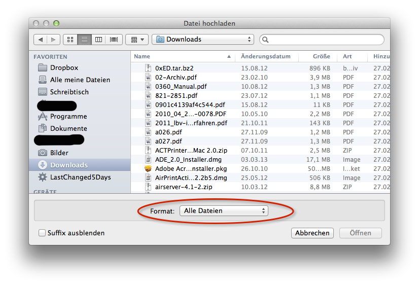 Abb. 1-2: Firefox-Dateiauswahldialog (Mac) steht per Default auf „Alle Dateien“