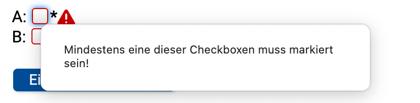 Übungssystem-eigene Meldung für eine „Required-Checkboxgruppe“