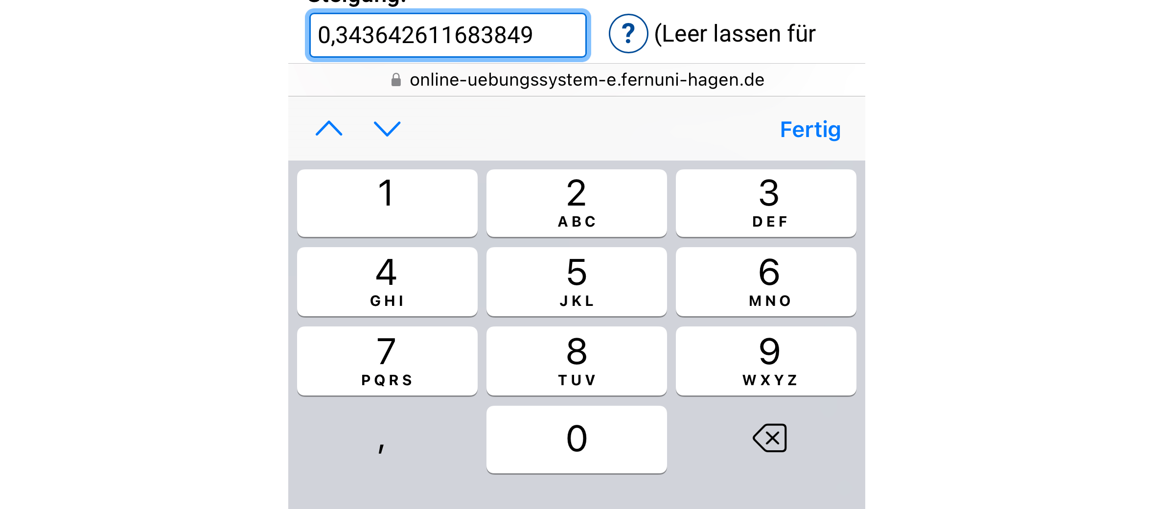 iOS-Bildschirmtastatur für Inputmode decimal (ohne Minus-Taste)