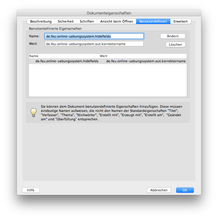 Dokumenteingeschaften-Dialog von Adobe Acrobat Pro 11