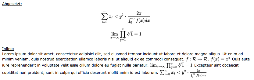 Beispieltext mit aktiviertem JavaScript (MathJax)