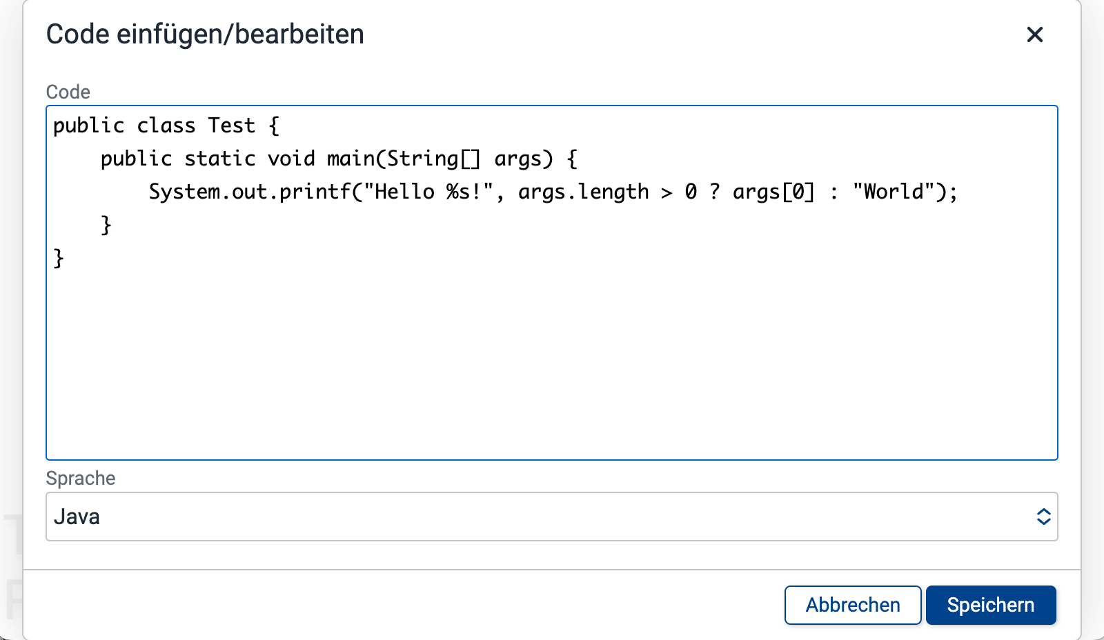 Abb. 4-2: Code-Insert-Funktion im WYSIWYG-Editor (Dialogbox)